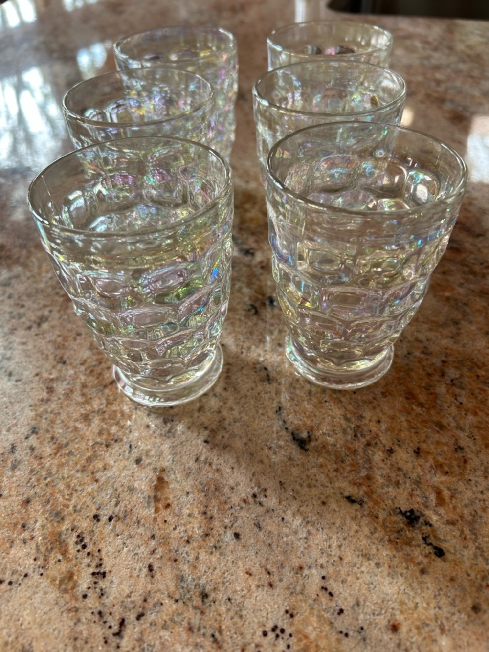 (6) Vtg Federal Glass Yorktown Thumbprint Iridescent Glass Tumbler Set  8oz each